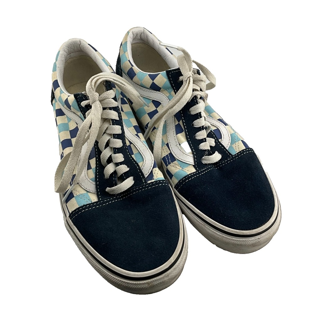 Vans Old Skool Checkerboard Light Blue/Blue Shoes Lace Up Size Men 8.5 Women 10